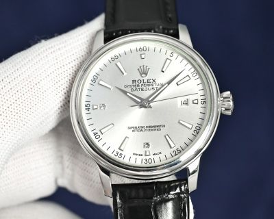 Rolex Datejust 8215 Movement 40mm Waterproof 100m Calfskin Leather Strap White Face Watch